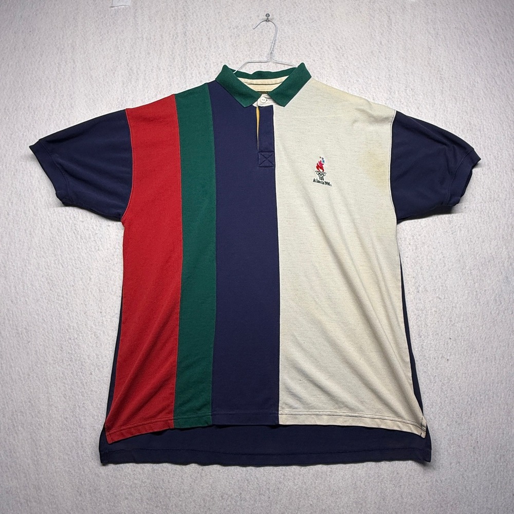Vintage 1996 Atlanta Olympics Polo Shirt Avon Colorblock Mens Large L 90s Sport